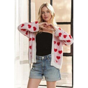 Boutique Item NWT ADORA Fuzzy Heart Button Down Cardigan